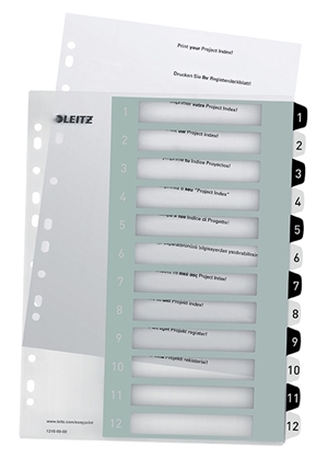 Leitz Registru printbar PP A4+ 1-12 alb/negru