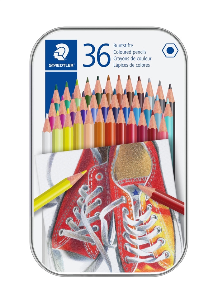 Staedtler Creioane colorate hexagonale în cutie de metal asortate (36)