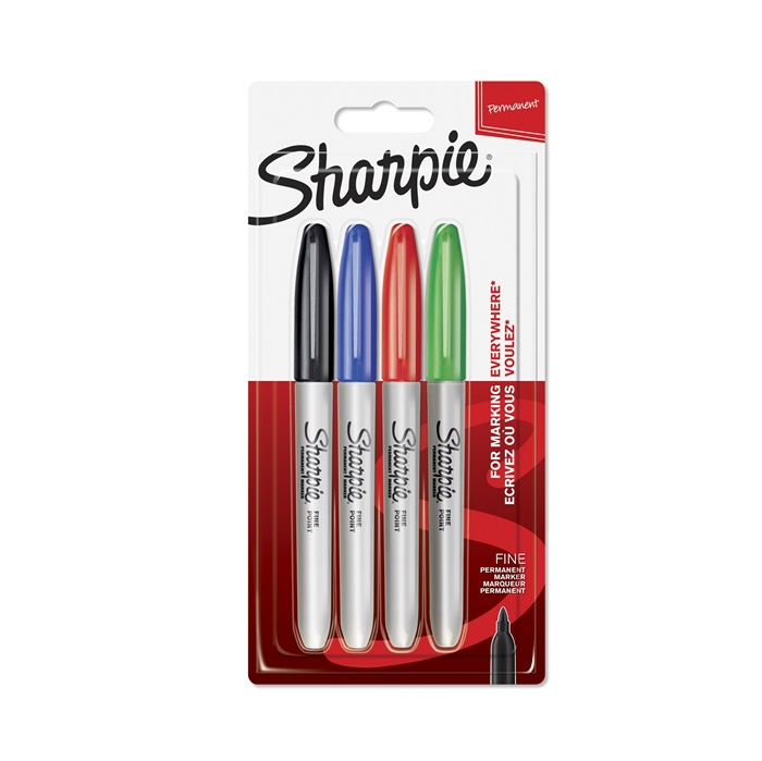 Marker Sharpie, vârf fin, de bază 1,0mm, set de 4 bucăți