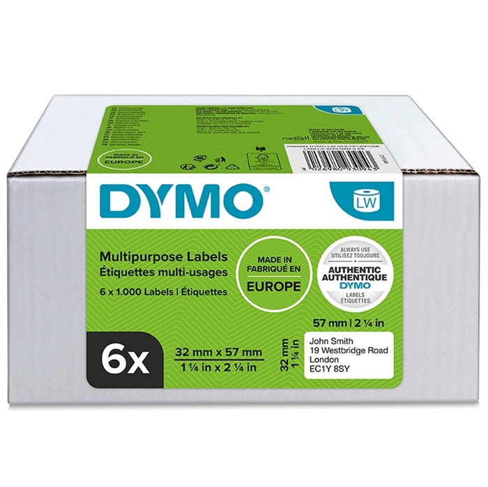 Dymo Etichetă Multi 32 x 57 mm remov alb mm, 6 x 1000 buc.