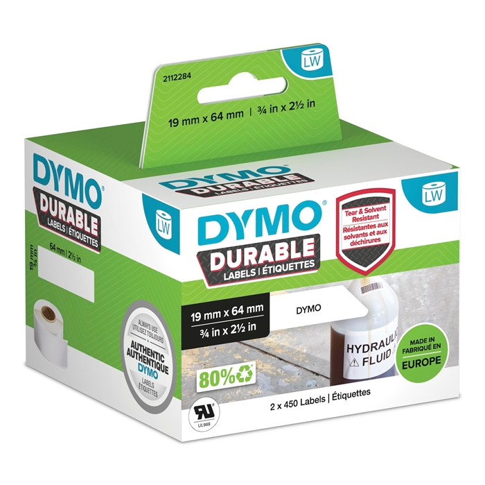 Dymo LabelWriter Etichetă de coduri de bare durabilă 19 mm x 64 mm 2 role