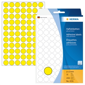 Etichete HERMA manuale ø13 galbene mm, 2464 buc.