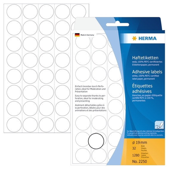 HERMA etichete manuale ø19 mm alb, 1280 buc.