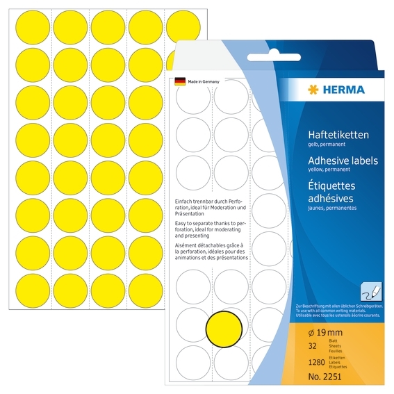 Etichete HERMA manuale ø19 mm galbene, 1280 buc.