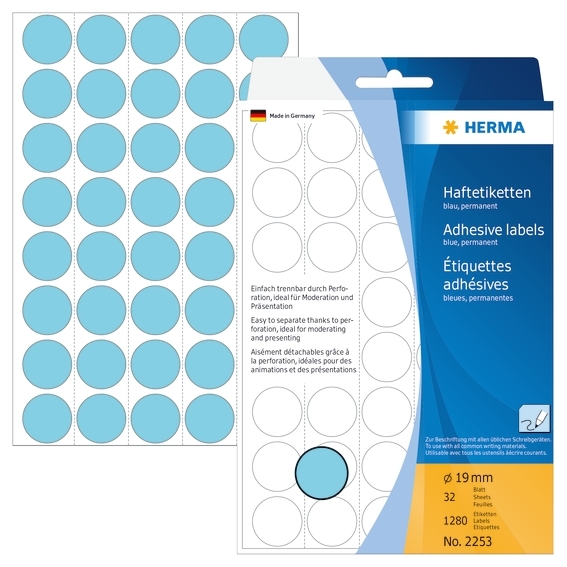 Etichetă HERMA manuală ø19 mm albastră, 1280 buc.