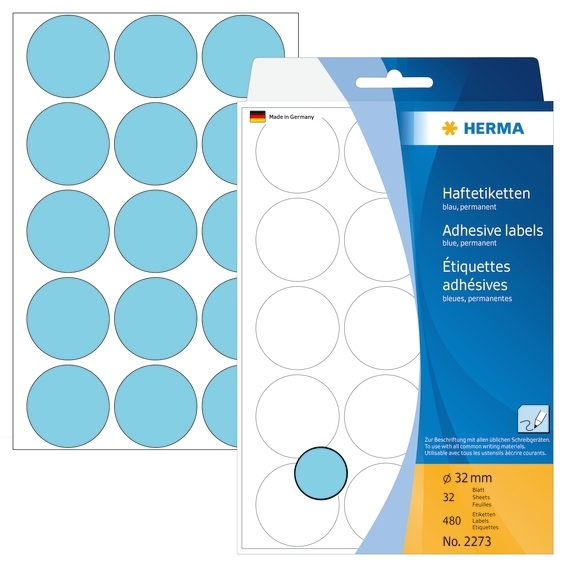 Etichete HERMA manuale ø32 mm albastru, 480 buc.