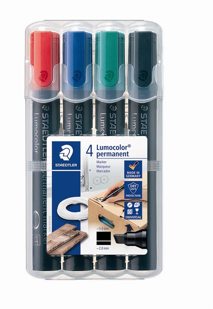 Staedtler Marker Lumocolor Permanent vârf tăiat 2-5mm asortat (4)