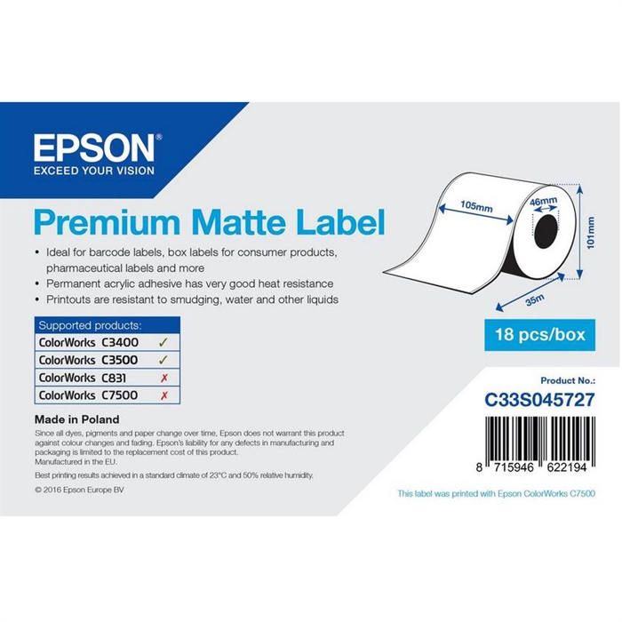 Etichetă Mat Premium Epson - Rolă Continuă: 105mm x 35m