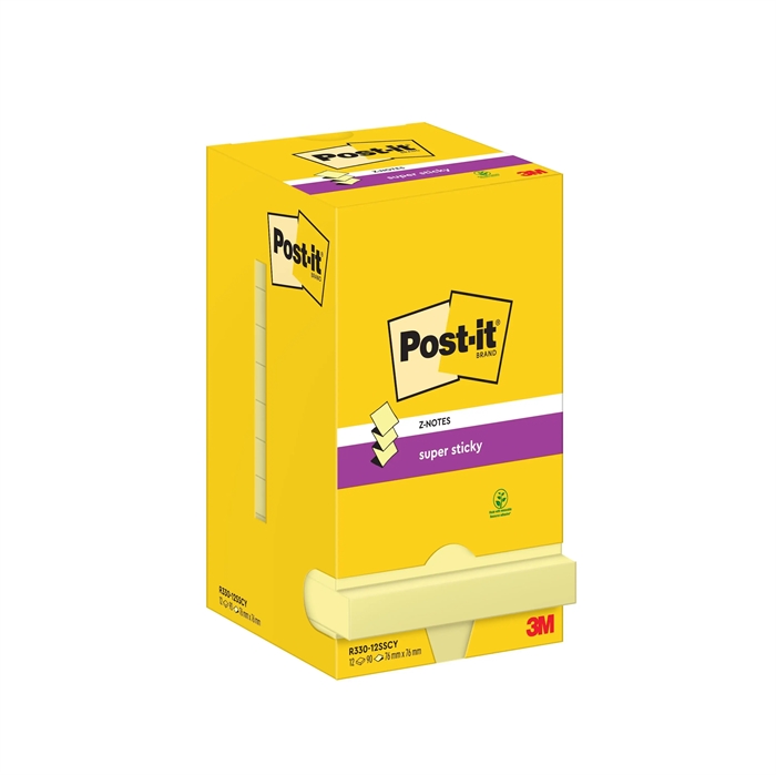 3M Post-it Z-Notes 76 x 76 mm, Super Sticky galben - pachet de 12