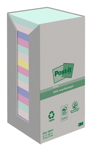 3M Post-it Recycled culori mixte 76 x 76 mm, 100 foi - 16 pachete