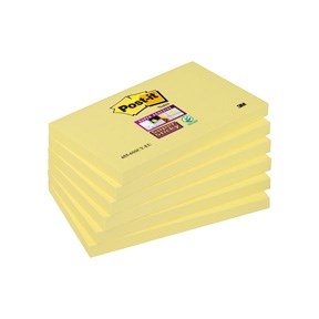 Notițe adezive 3M Post-it super aderente 76 x 127 mm, galbene - pachet de 6.