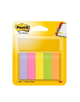 3M Post-it Indexfaner 15 x 50 mm hârtie as. neon - set de 5