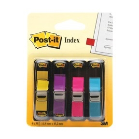 3M Post-it Indexfaner 11,9 x 43,1 mm, culori neon asortate - pachet de 4 bucăți