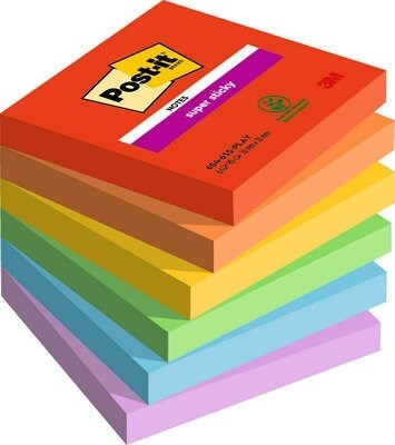 Notițe adezive 3M Post-it super lipicioase 76 x 76 mm, Jucăuș - pachet de 6