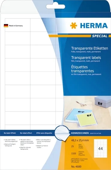 Etichete HERMA din film 48,3 x 25,4 mm transp mat, 1100 buc.