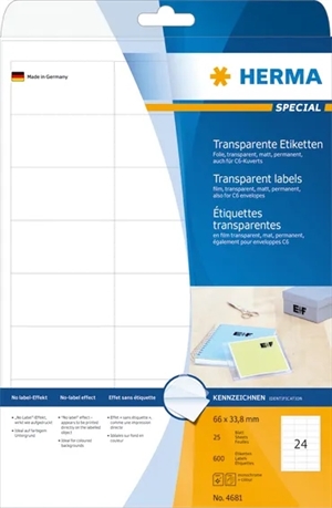 HERMA etichete film 66 x 33,8 mm transparent mat, 600 buc.