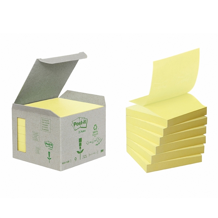 3M Post-it Z-Notes 76 x 76 mm, reciclat galben - pachet de 6