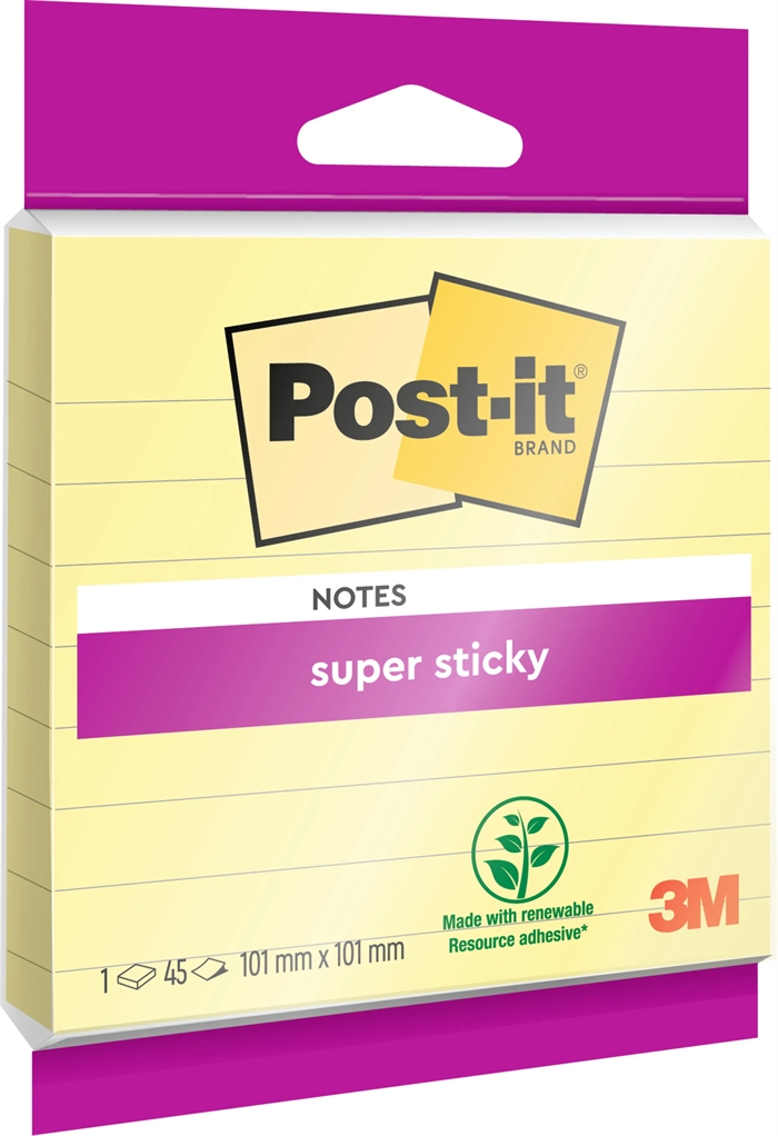 3M Post-it notițe super adezive Galben Canar liniate 101 x 101mm - 45 foi