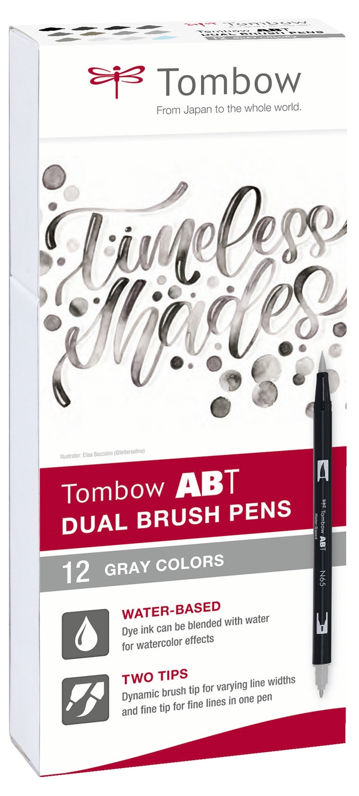 Tombow Marker ABT Dual Brush 12P-3 culori gri (12)