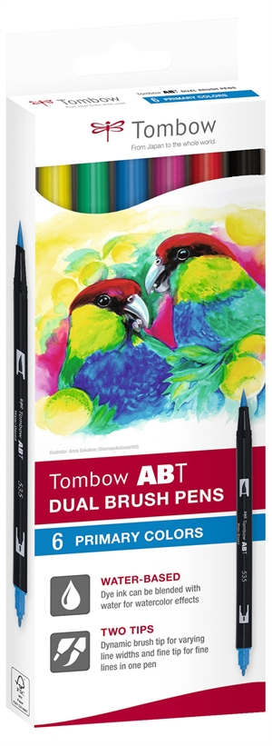 Tombow Marker ABT Dual Brush 6C-1 Carton de bază (6)