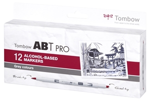 Marker Tombow pe bază de alcool ABT PRO Dual Brush 12P-3 Gri (12)