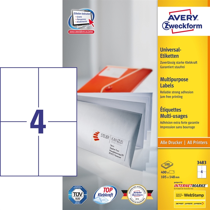 Etichete universale Avery ILC 105 x 148 mm, 400 buc.