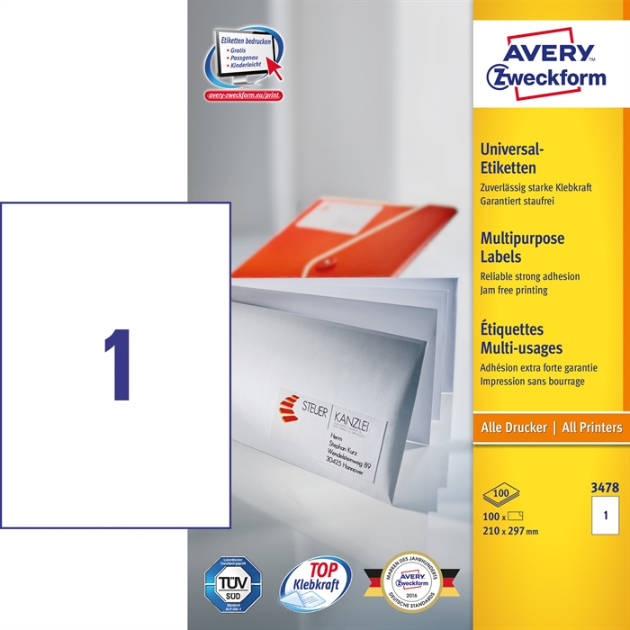 Avery ILC etichete universale 210 x 297 mm, 100 buc.