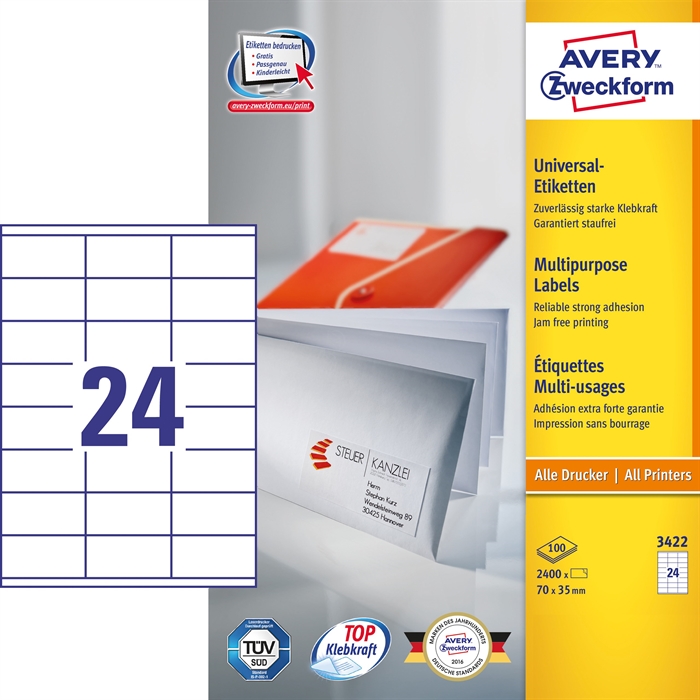 Avery ILC etichete universale 70 x 35 mm, 2400 buc.