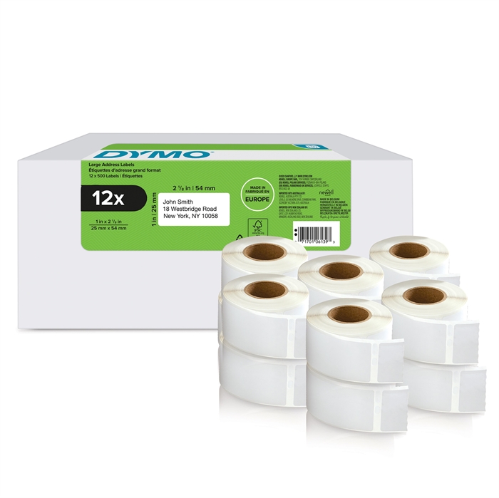 Dymo LabelWriter Etichete pentru Adresa de Returnare 25 mm x 54 mm 12 Role de 500 buc.