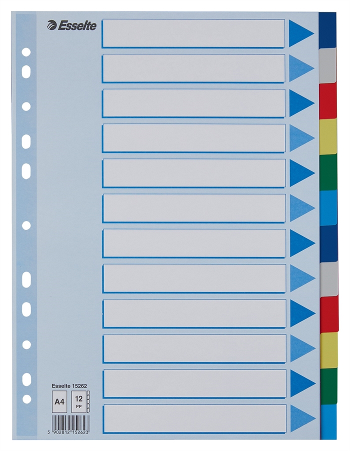 Esselte Faneblade PP A4 12-delt separatoare colorate