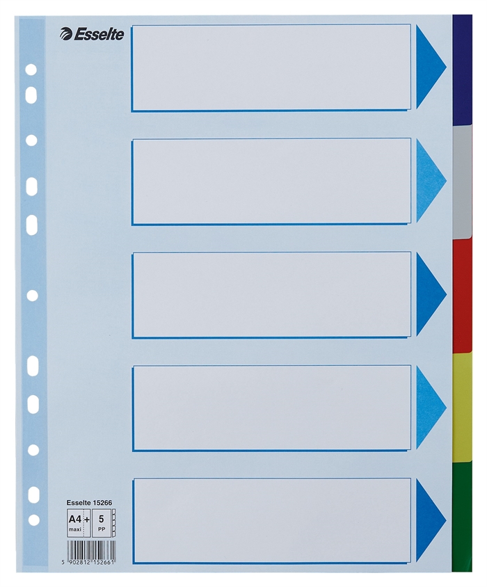 Esselte Faneblade PP A4 maxi 5-delt file cu separatoare colorate