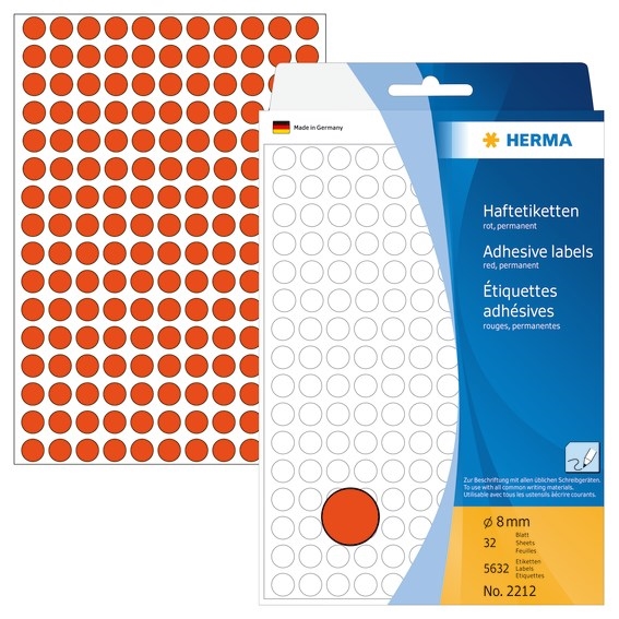 HERMA etichetă manuală ø8 mm roșu, 5632 buc.