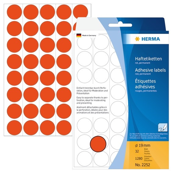 HERMA etichete manuale ø19 mm, roșu, 1280 buc.