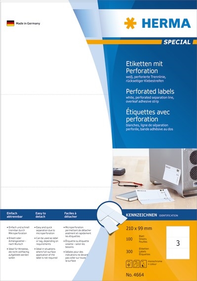 Etichete premium HERMA 210 x 99 mm perforate, 300 buc.