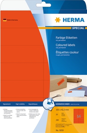 HERMA etichete Speciale 105 x 42,3 mm roșii, 280 buc.