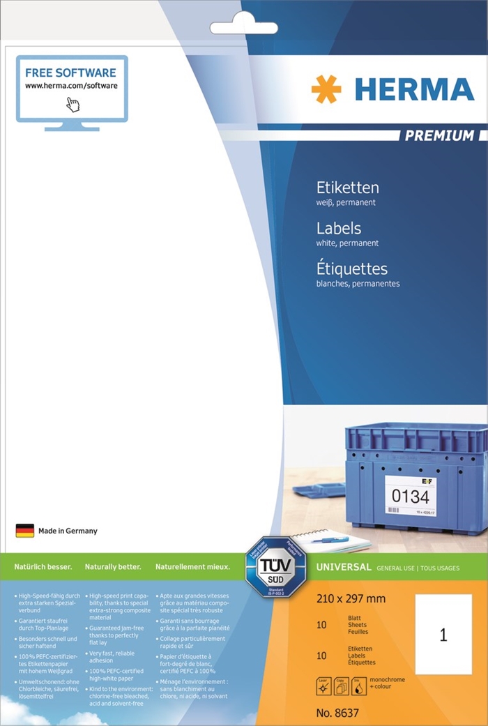 Etichete HERMA Premium 210 x 297 mm, 10 buc.