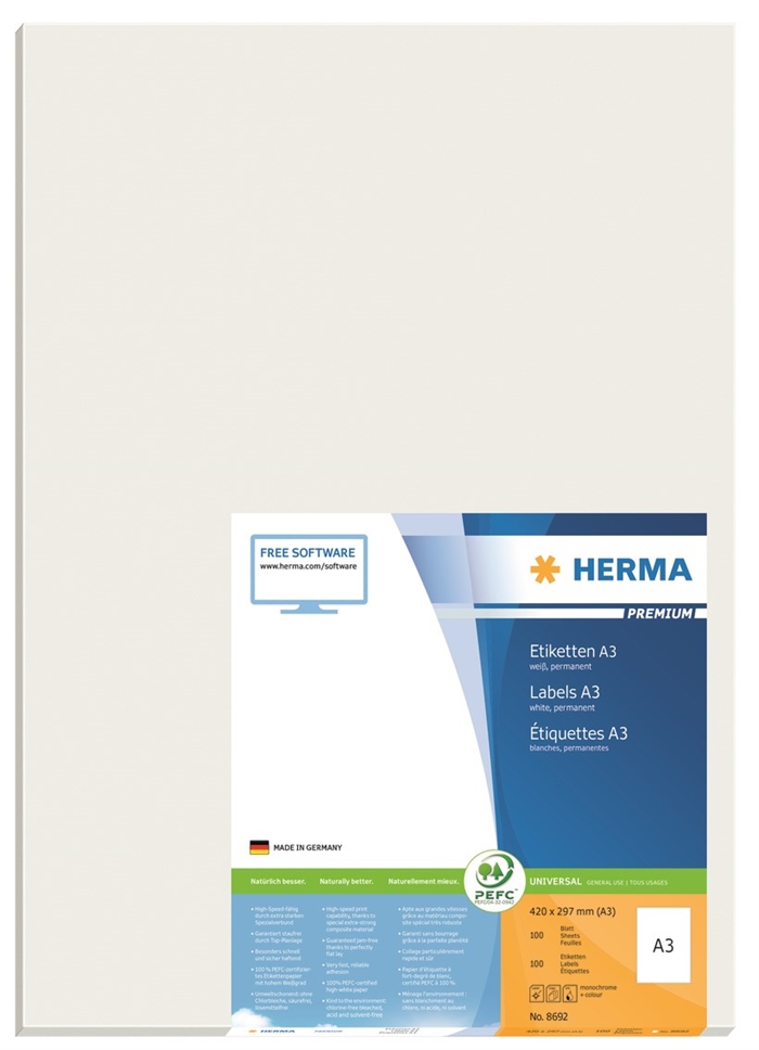 HERMA etichete Premium A3 100 420 x 297 mm, 100 buc.