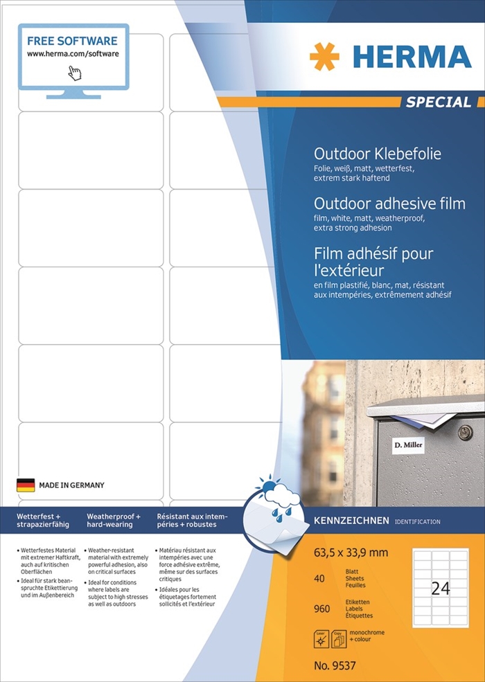 Etichete HERMA film extra puternice 63,3 x 33,9 mm, 960 buc.