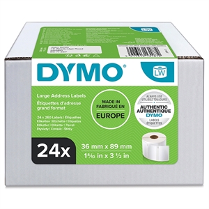 Etichete Dymo pentru adrese 36 x 89 mm, alb permanent, 24 role a câte 260 etichete stk.