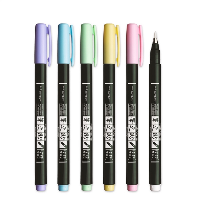 Marker Tombow Fudenosuke cu vârf moale pastel asortat (6)